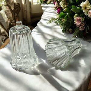 Set Of 2 Candle Votives Tea Light Clear Glass 4.25” Tall Scalloped Edges Vintage